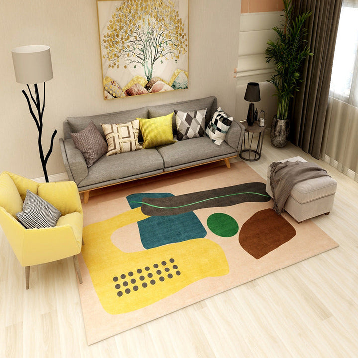 Lisslune | Multi colored geometric block rug synthetic Scandinavian rug machine washable pet friendly non-slip rug for living room