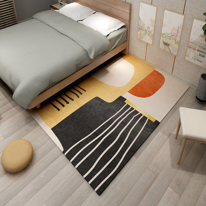 Lisslune | Multi colored geometric block rug synthetic Scandinavian rug machine washable pet friendly non-slip rug for living room