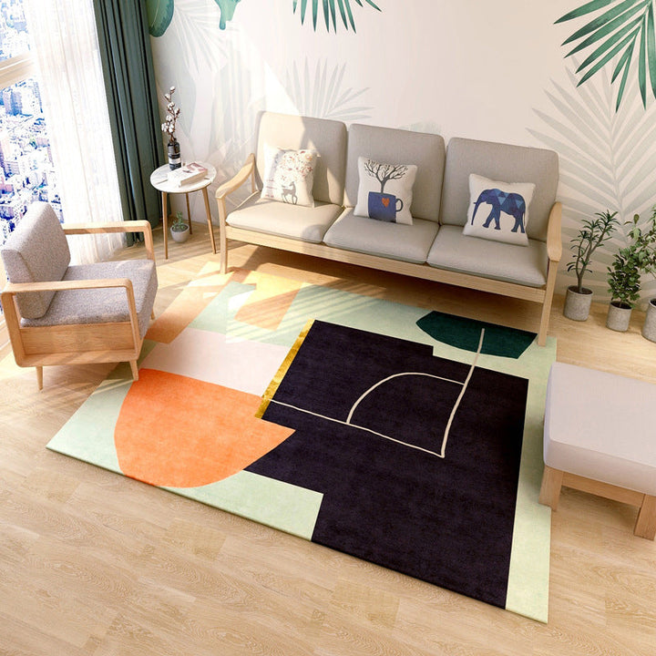Lisslune | Multi colored geometric block rug synthetic Scandinavian rug machine washable pet friendly non-slip rug for living room