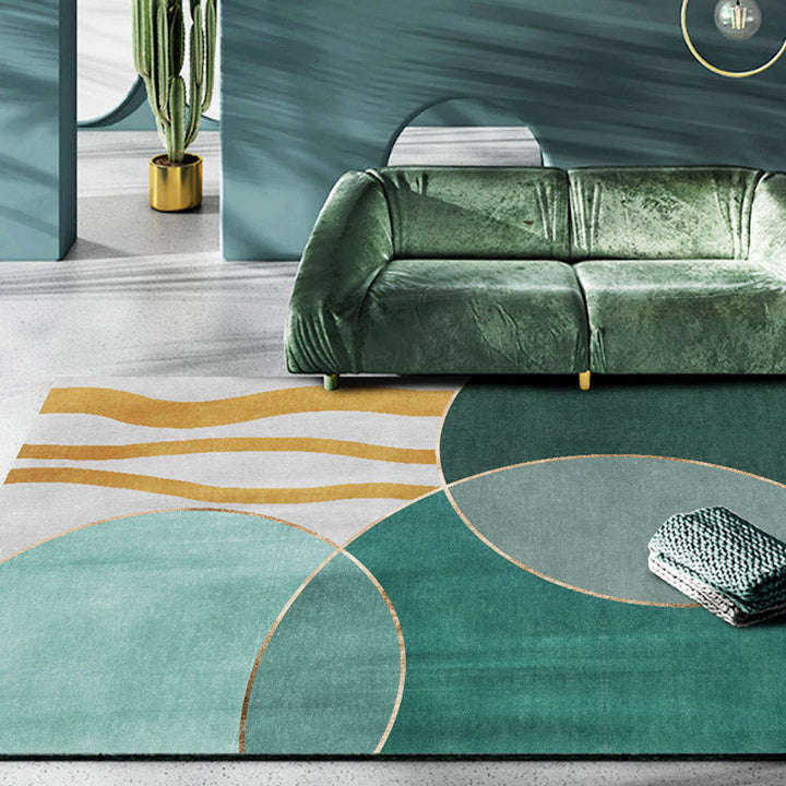 Lisslune | Retro Abstract Line Art Rug Multicolored Mid-Century Rug Synthetic Washable Stain Resistant Non-Slip Rug for the Living Room