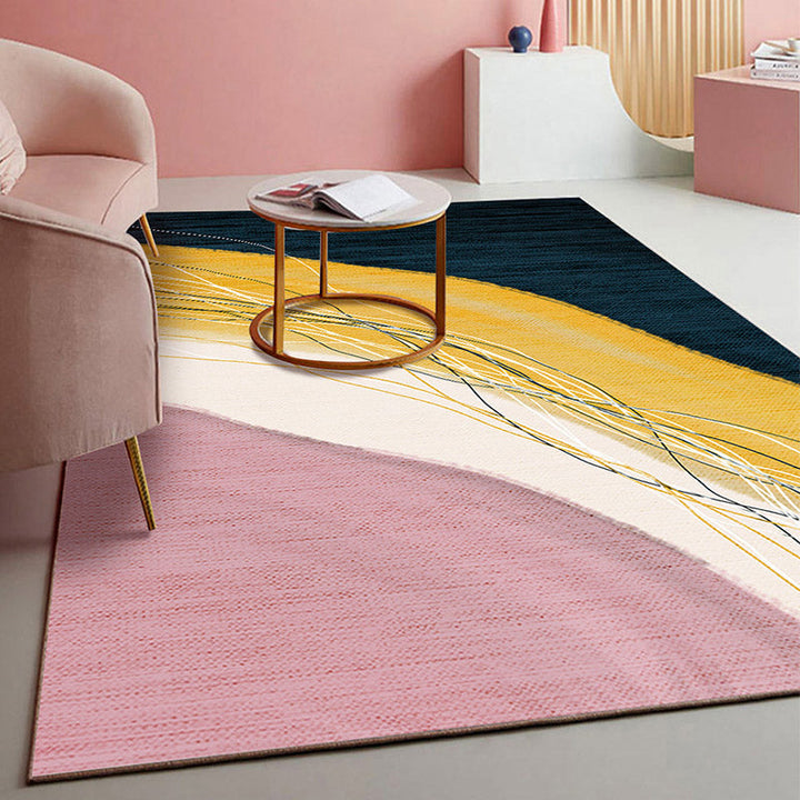 Lisslune | Retro Abstract Line Art Rug Multicolored Mid-Century Rug Synthetic Washable Stain Resistant Non-Slip Rug for the Living Room