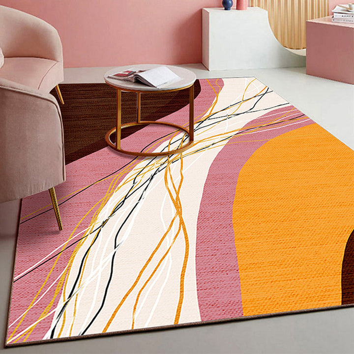 Lisslune | Retro Abstract Line Art Rug Multicolored Mid-Century Rug Synthetic Washable Stain Resistant Non-Slip Rug for the Living Room