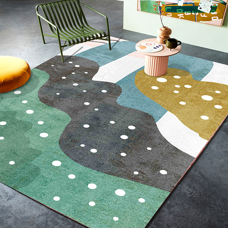 Lisslune | Retro Abstract Line Art Rug Multicolored Mid-Century Rug Synthetic Washable Stain Resistant Non-Slip Rug for the Living Room