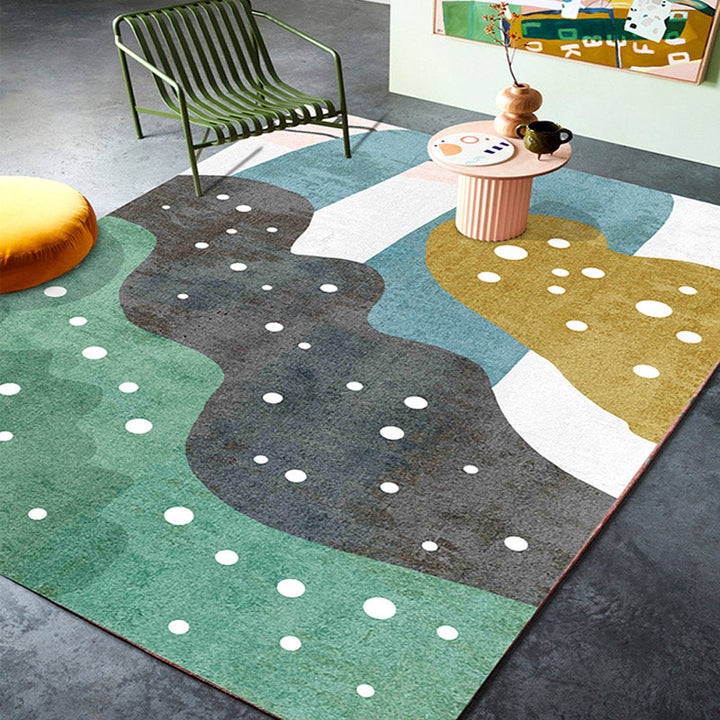 Lisslune | Retro Abstract Line Art Rug Multicolored Mid-Century Rug Synthetic Washable Stain Resistant Non-Slip Rug for the Living Room