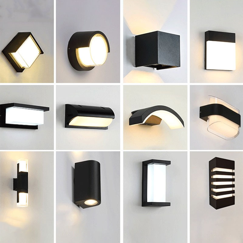 Skørter | Geometric Acrylic Wall Lamp Minimalist Black LED Wall Mount Lighting for Outdoor