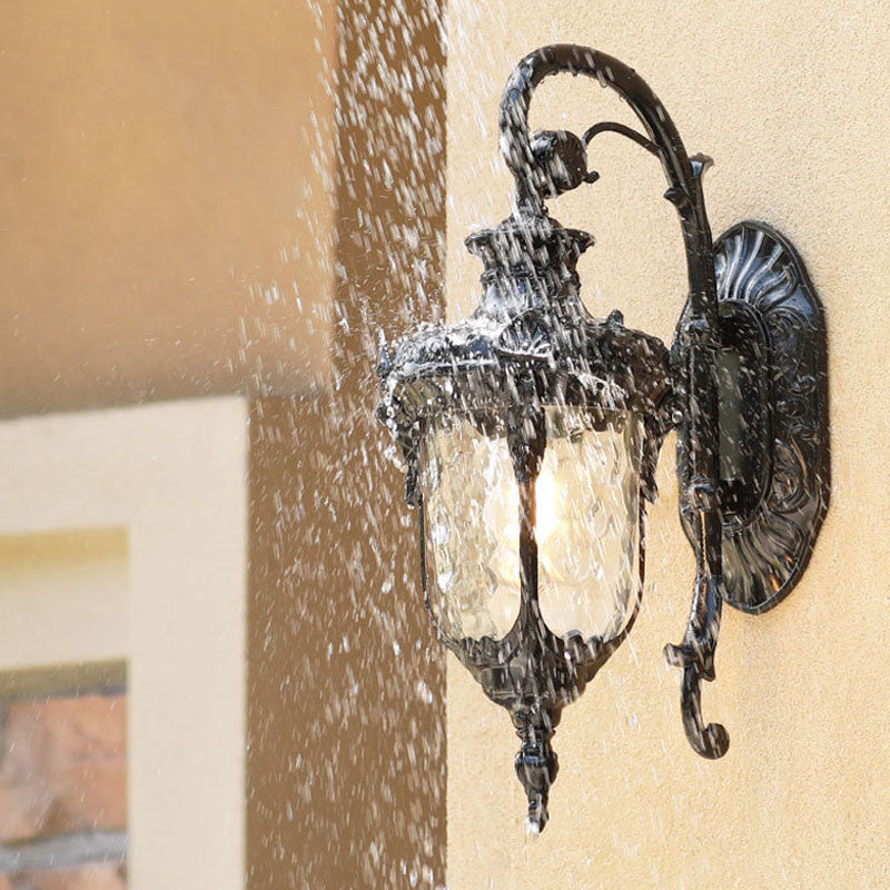 Skørter | Black Bell Wall Lamp Classic Ribbed Glass 1 Bulb Cave Wall Light for Outdoor Areas