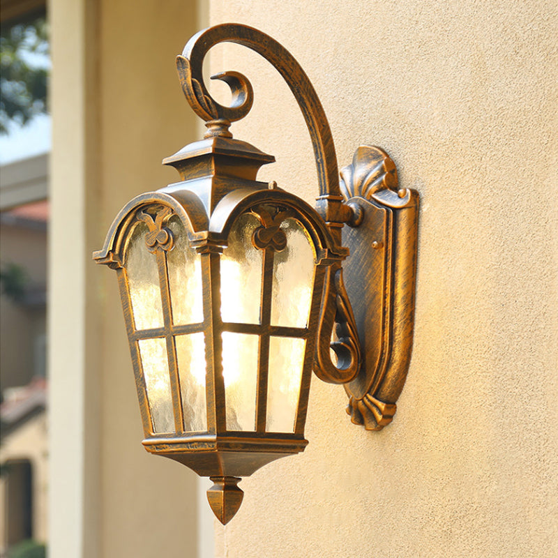 Skørter | 1 Bulb Wall Mount Light Retro Lantern-Shaped Ribbed Glass Wall Light for Courtyard