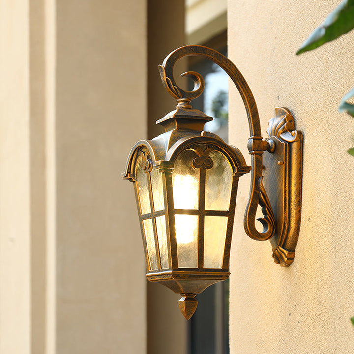 Skørter | 1 Bulb Wall Mount Light Retro Lantern-Shaped Ribbed Glass Wall Light for Courtyard