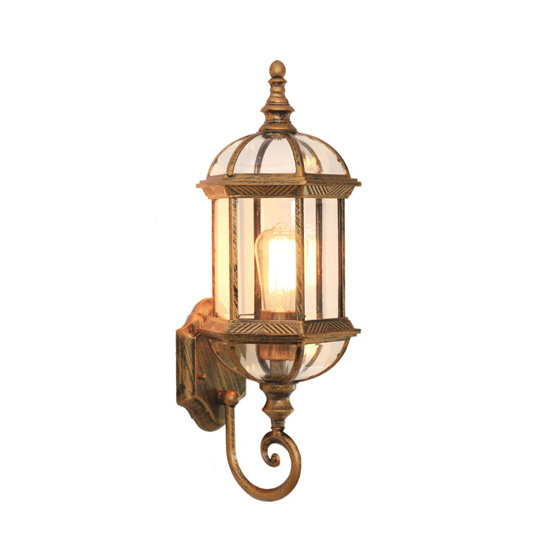 Skørter | Birdcage Shadow Clear Glass Wall Lighting Rustic 1 Lamp Courtyard Wall Fixture