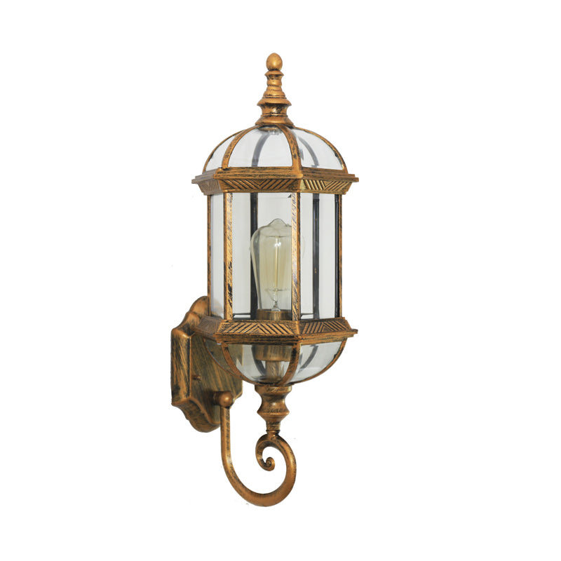 Skørter | Birdcage Shadow Clear Glass Wall Lighting Rustic 1 Lamp Courtyard Wall Fixture