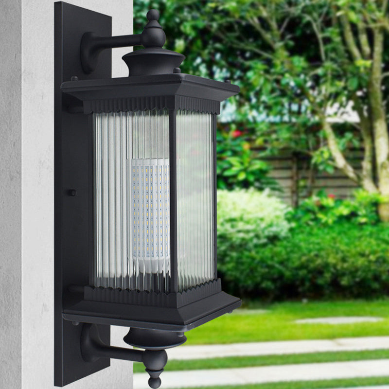 Skørter | Vintage Straight Wall Lamp Fixture Single Bulb Ribbed Glass Wall Mounted Lamp for Garden