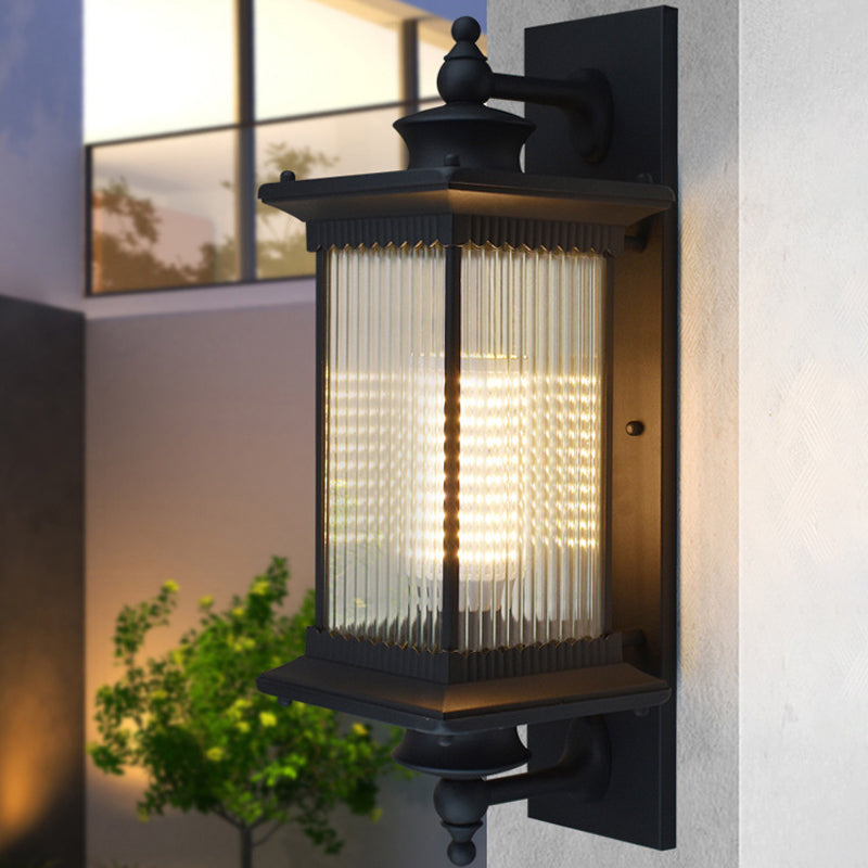 Skørter | Vintage Straight Wall Lamp Fixture Single Bulb Ribbed Glass Wall Mounted Lamp for Garden