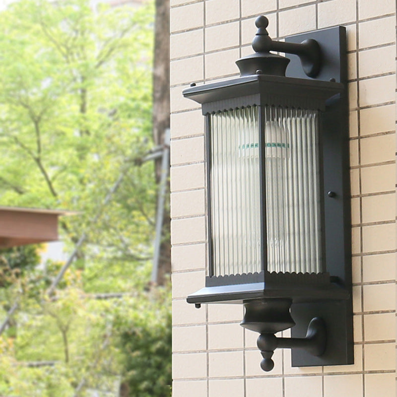 Skørter | Single Bulb Wall Mount Light Retro Rectangular Ribbed Glass Wall Lighting for Outdoors