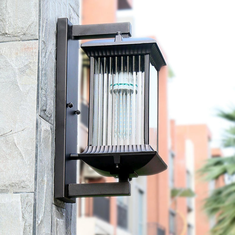 Skørter | Rectangular Pleated Glass Wall Lamp Rustic 1 Lamp Cord Courtyard Wall Light Fixture in Coffee