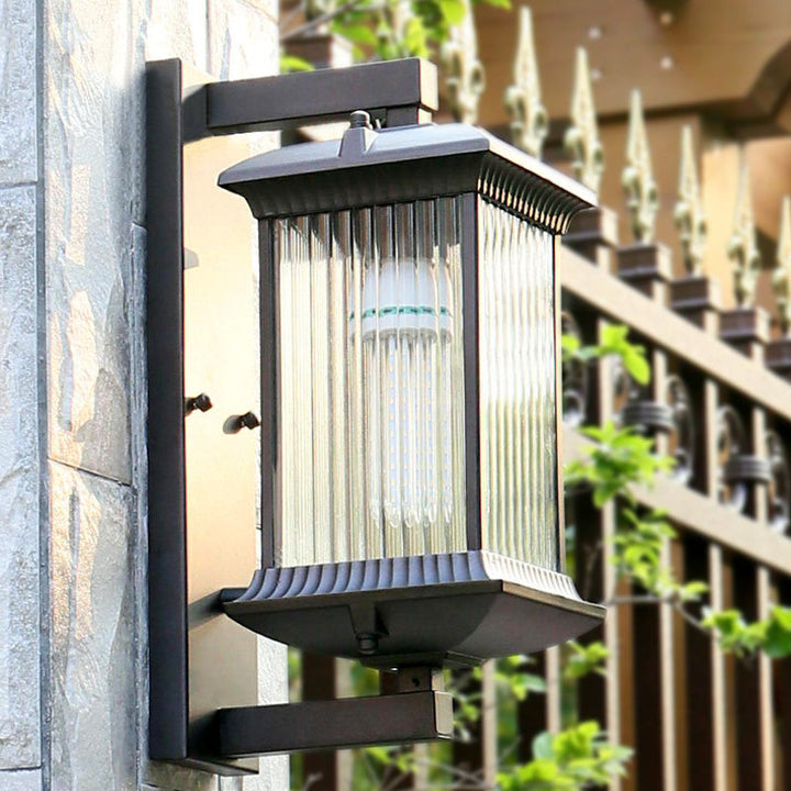 Skørter | Rectangular Pleated Glass Wall Lamp Rustic 1 Lamp Cord Courtyard Wall Light Fixture in Coffee