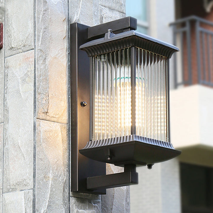 Skørter | Rectangular Pleated Glass Wall Lamp Rustic 1 Lamp Cord Courtyard Wall Light Fixture in Coffee