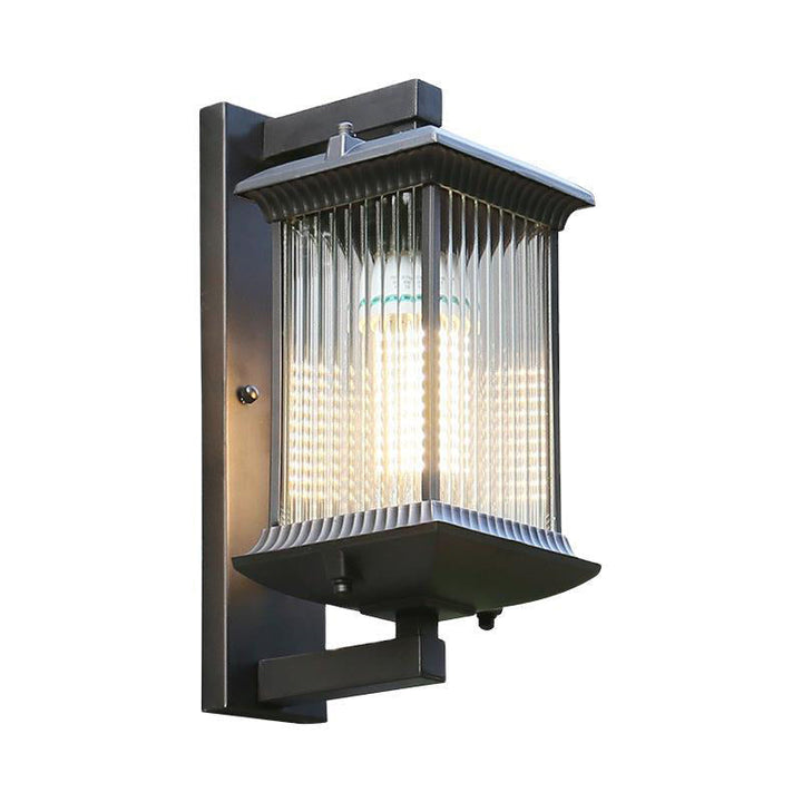 Skørter | Rectangular Pleated Glass Wall Lamp Rustic 1 Lamp Cord Courtyard Wall Light Fixture in Coffee