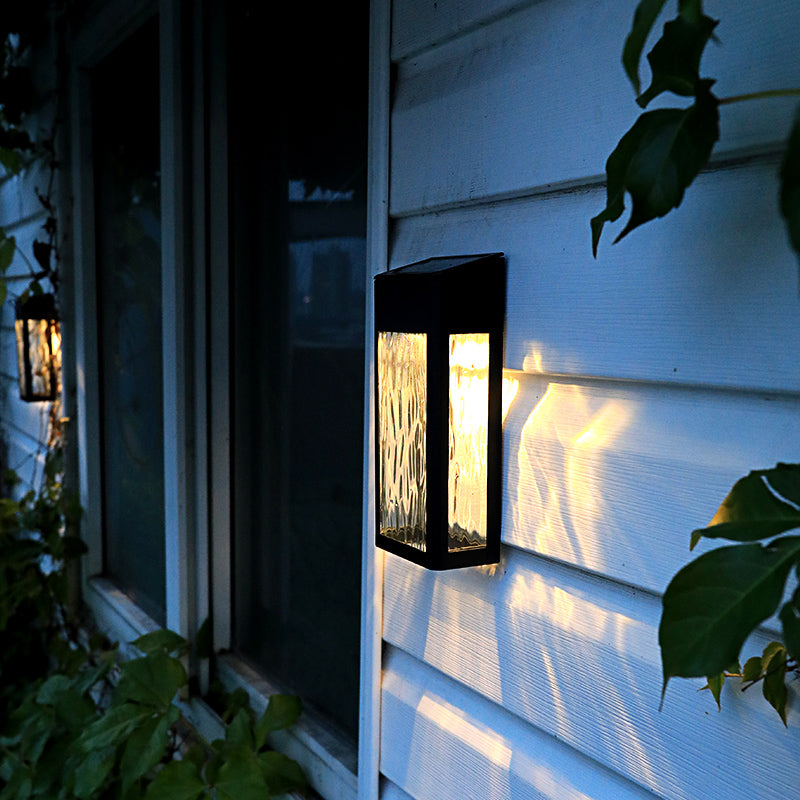 Skørter | Rectangular Ripple Glass Solar Wall Lamp Vintage Outdoor LED Wall Mounted Light in Black