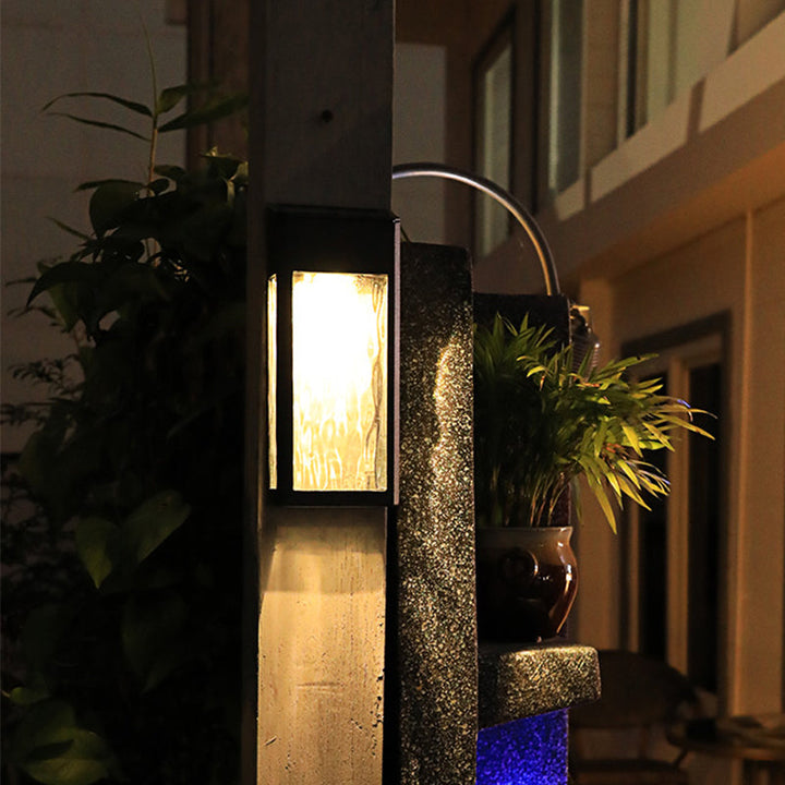 Skørter | Rectangular Ripple Glass Solar Wall Lamp Vintage Outdoor LED Wall Mounted Light in Black