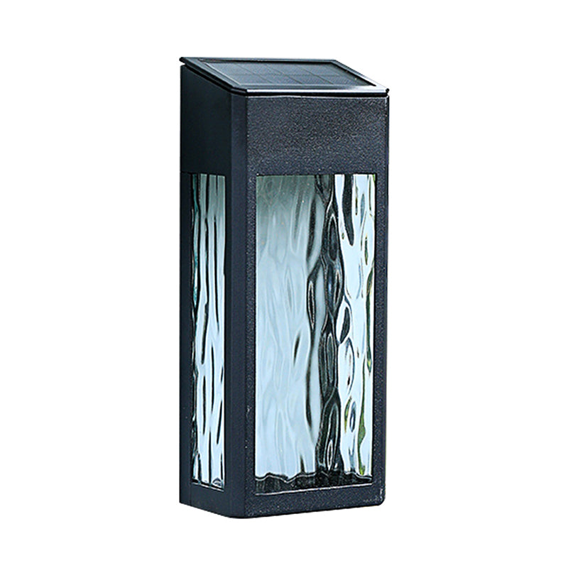 Skørter | Rectangular Ripple Glass Solar Wall Lamp Vintage Outdoor LED Wall Mounted Light in Black
