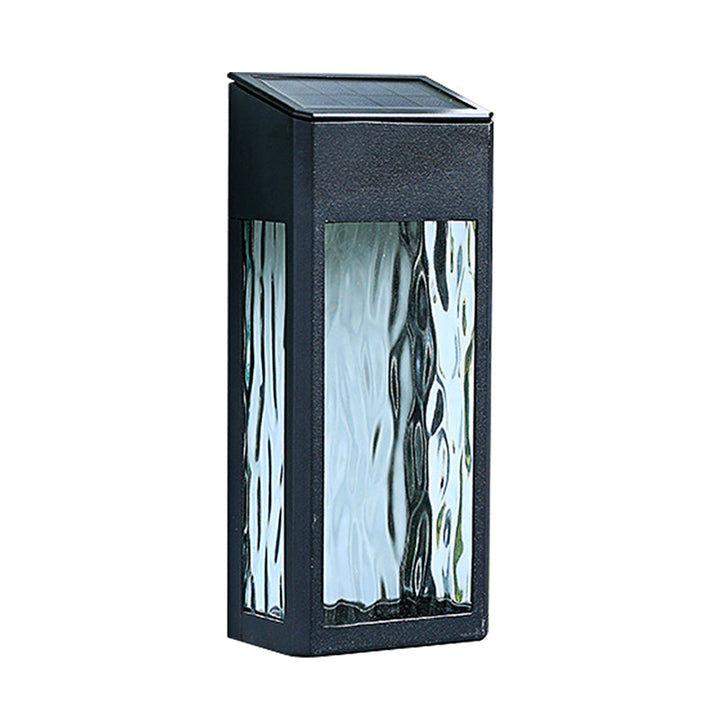 Skørter | Rectangular Ripple Glass Solar Wall Lamp Vintage Outdoor LED Wall Mounted Light in Black