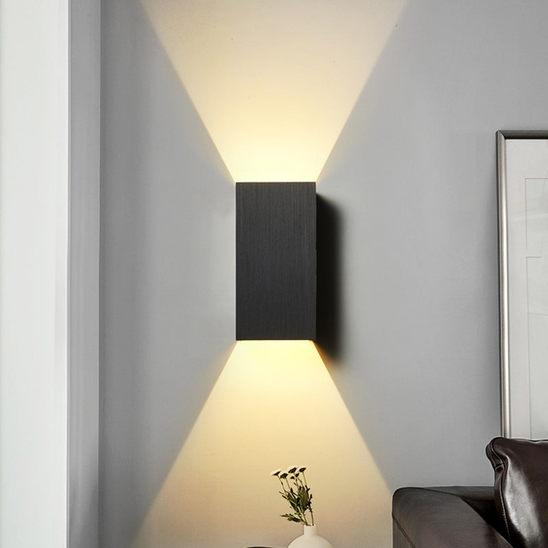 Skørter | Cuboid Up and Down LED Wall Lamp Contemporary Metal Gold/Brown/Grey Wall Light Fixture for Bedroom