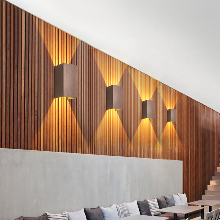 Skørter | Cuboid Up and Down LED Wall Lamp Contemporary Metal Gold/Brown/Grey Wall Light Fixture for Bedroom