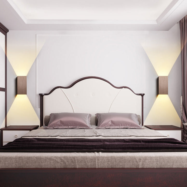 Skørter | Cuboid Up and Down LED Wall Lamp Contemporary Metal Gold/Brown/Grey Wall Light Fixture for Bedroom
