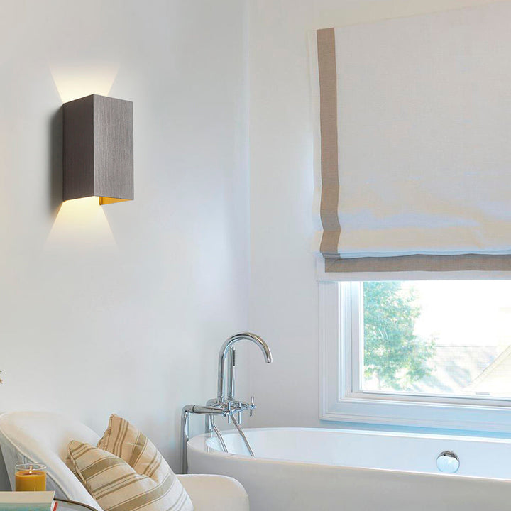 Skørter | Cuboid Up and Down LED Wall Lamp Contemporary Metal Gold/Brown/Grey Wall Light Fixture for Bedroom