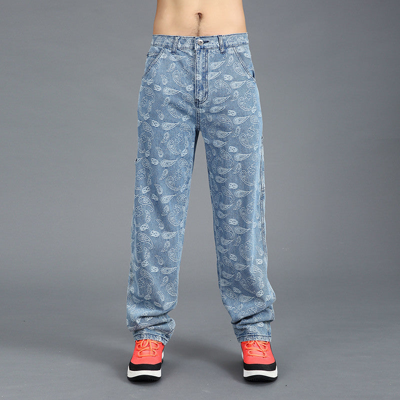Men's casual cargo jeans with paisley pattern Lisslune