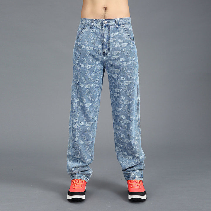 Men's casual cargo jeans with paisley pattern Lisslune