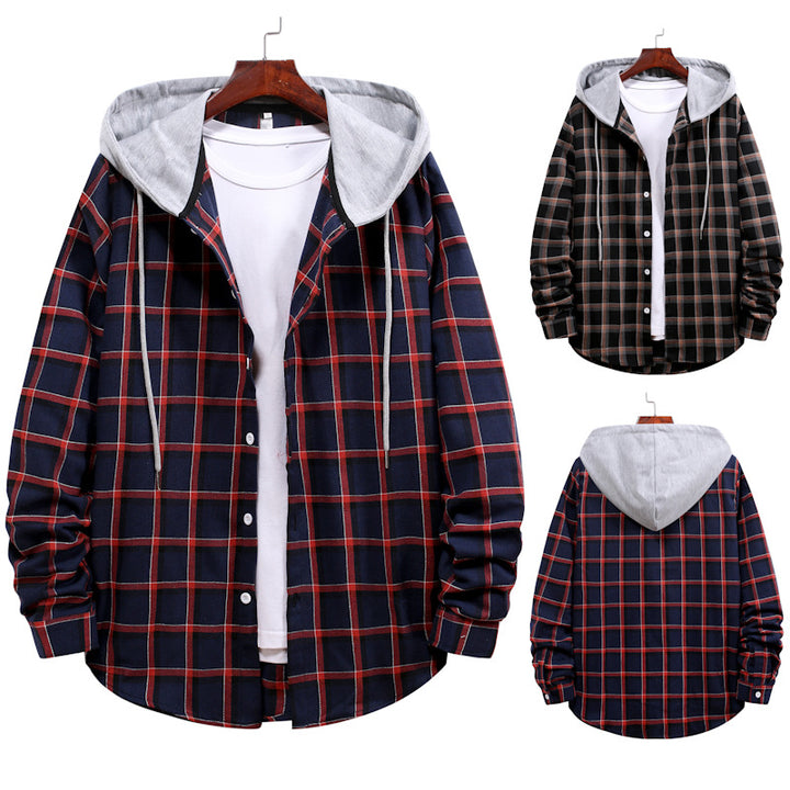 Men's transitional blouse with hood in checkered look Lisslune