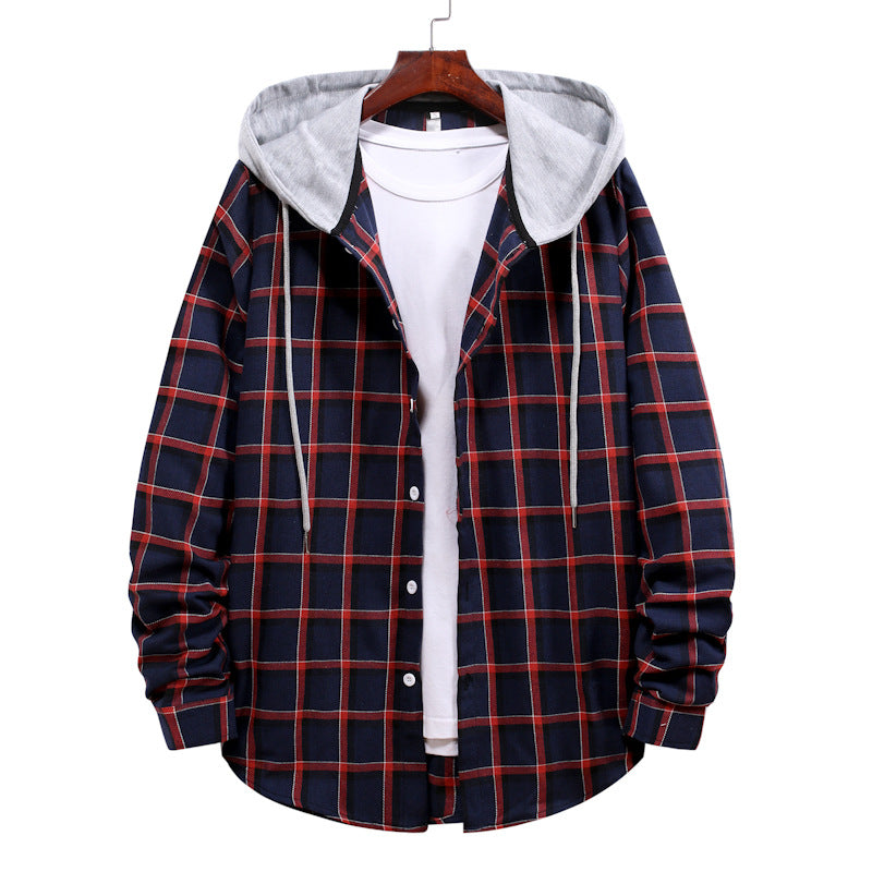 Men's transitional blouse with hood in checkered look Lisslune