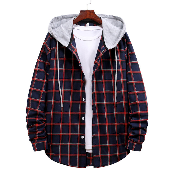 Men's transitional blouse with hood in checkered look Lisslune
