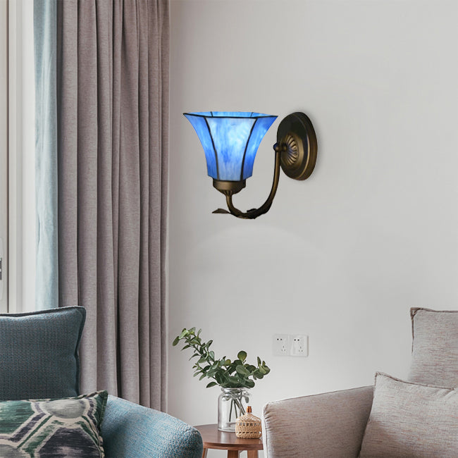 Lisslune | Blue Glass Bell Wall Lamp with Goose Head 1 Light Vintage Indoor Wall Lighting