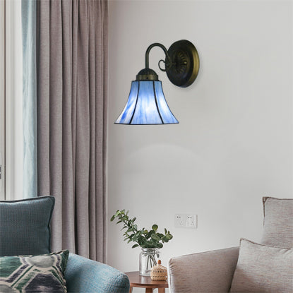 Lisslune | Blue Glass Bell Wall Lamp with Goose Head 1 Light Vintage Indoor Wall Lighting