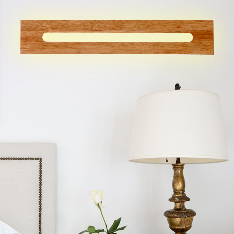 Skørter | Rectangular Wooden Wall Lamp Modernist Led Brown Wall Lamp Vanity Light Fixture in Warm Light, 14"/18"/21.5" Wide
