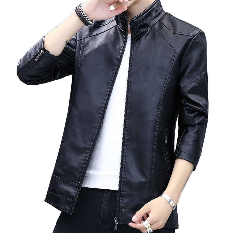 Men's Elegant Synthetic Leather Jacket with A Slim Fit and Practical Zip Pockets Lisslune
