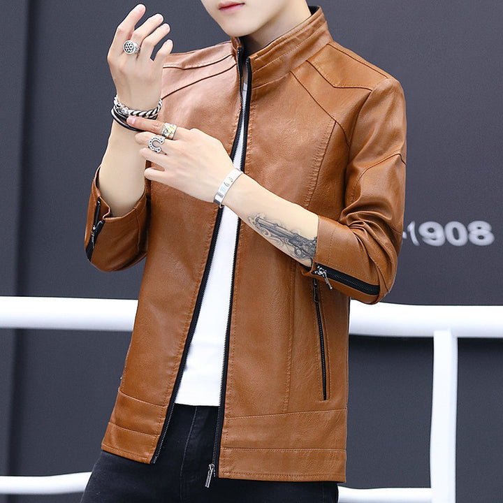 Men's Elegant Synthetic Leather Jacket with A Slim Fit and Practical Zip Pockets Lisslune