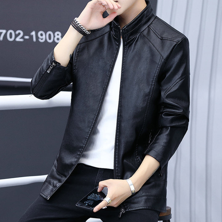 Men's Elegant Synthetic Leather Jacket with A Slim Fit and Practical Zip Pockets Lisslune