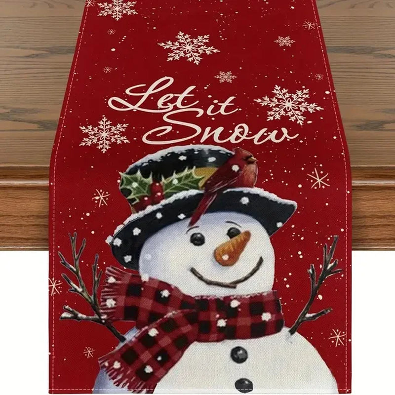 Lisslune | Linen Christmas Table Runner Snowman Christmas Tree Home Dining Table Cloth Tablecloth 2023 Christmas Noel Christmas Decorations 2024