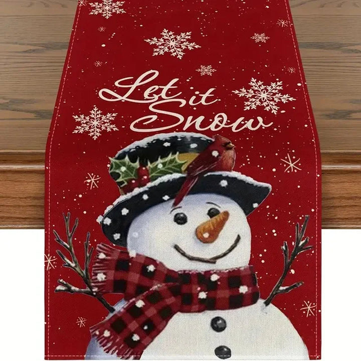 Lisslune | Linen Christmas Table Runner Snowman Christmas Tree Home Dining Table Cloth Tablecloth 2023 Christmas Noel Christmas Decorations 2024