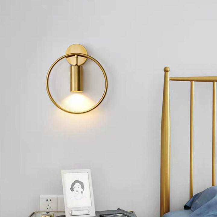 Lisslune | Metallic Cylindrical Wall Mount Light Postmodern 1 Head Wall Lamp with Halo Ring for Nightstand