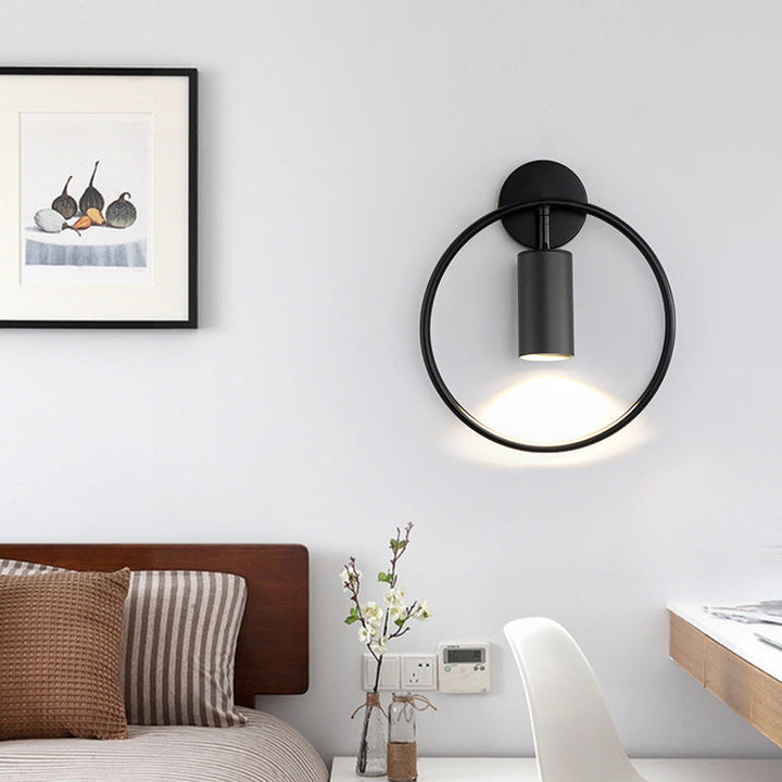 Lisslune | Metallic Cylindrical Wall Mount Light Postmodern 1 Head Wall Lamp with Halo Ring for Nightstand