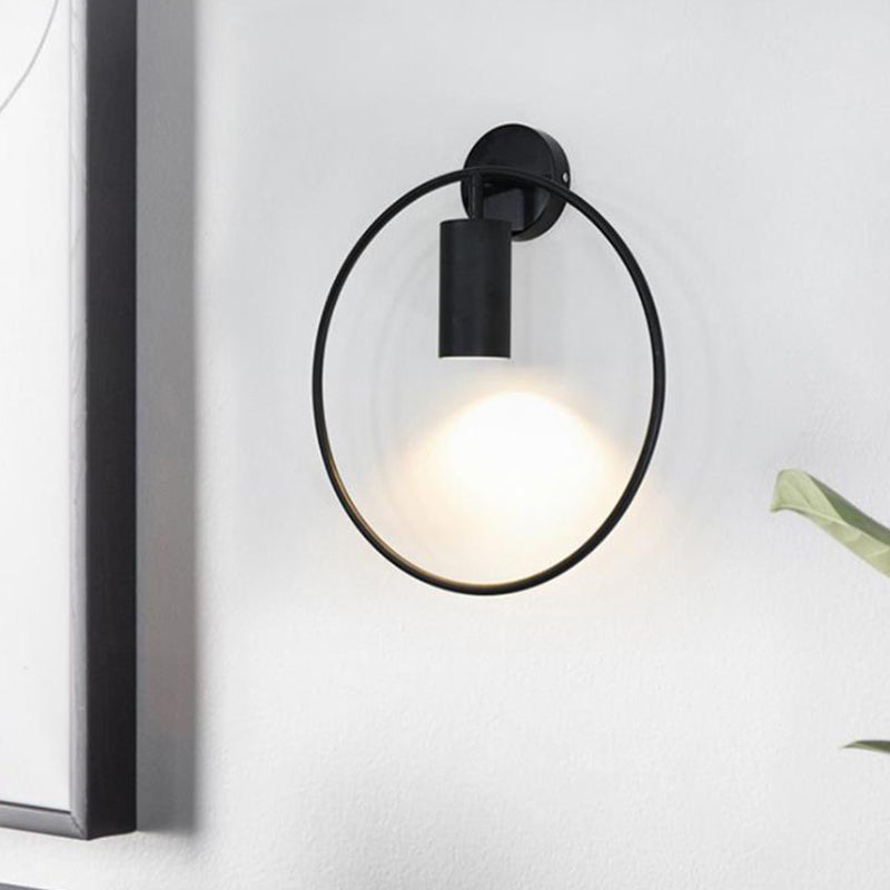 Lisslune | Metallic Cylindrical Wall Mount Light Postmodern 1 Head Wall Lamp with Halo Ring for Nightstand