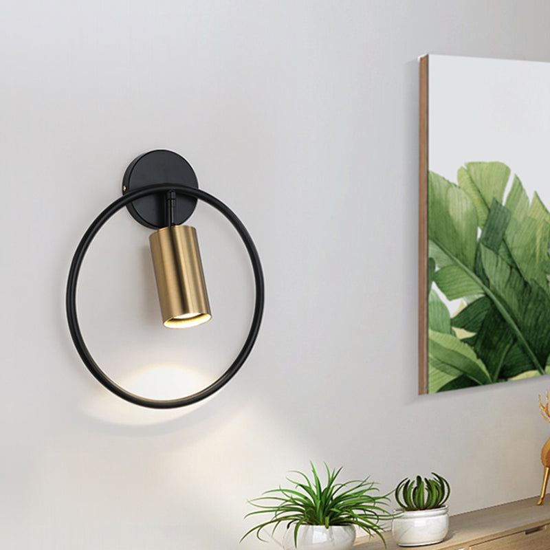 Lisslune | Metallic Cylindrical Wall Mount Light Postmodern 1 Head Wall Lamp with Halo Ring for Nightstand