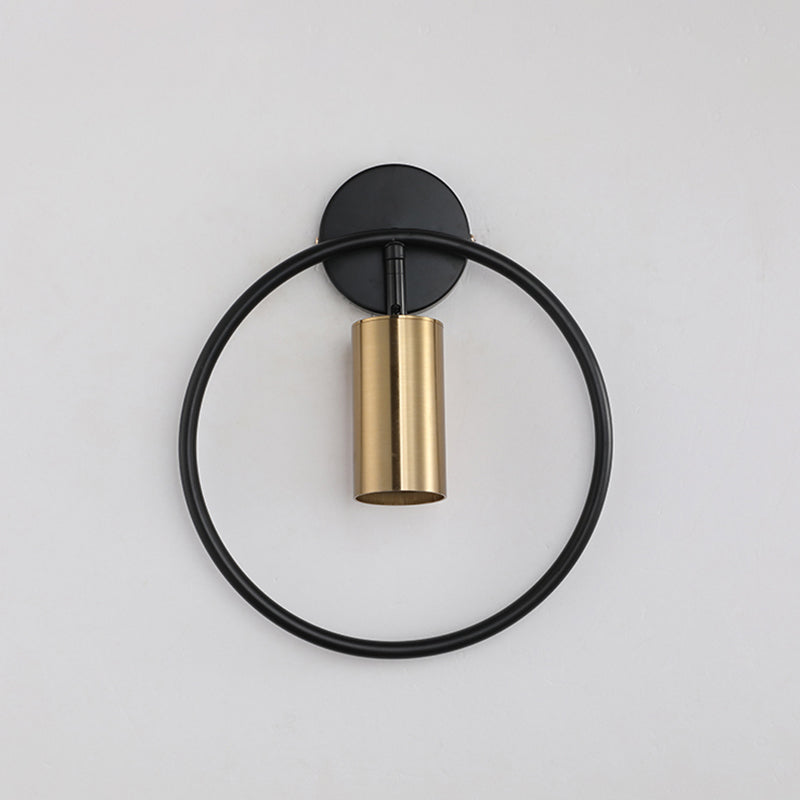 Lisslune | Metallic Cylindrical Wall Mount Light Postmodern 1 Head Wall Lamp with Halo Ring for Nightstand