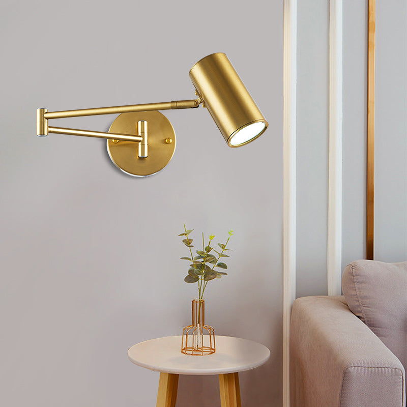 Lisslune | Cylinder Wall Light Minimalistic Metallic Single-Bulb Nightstand Adjustable Wall Lighting Fixture