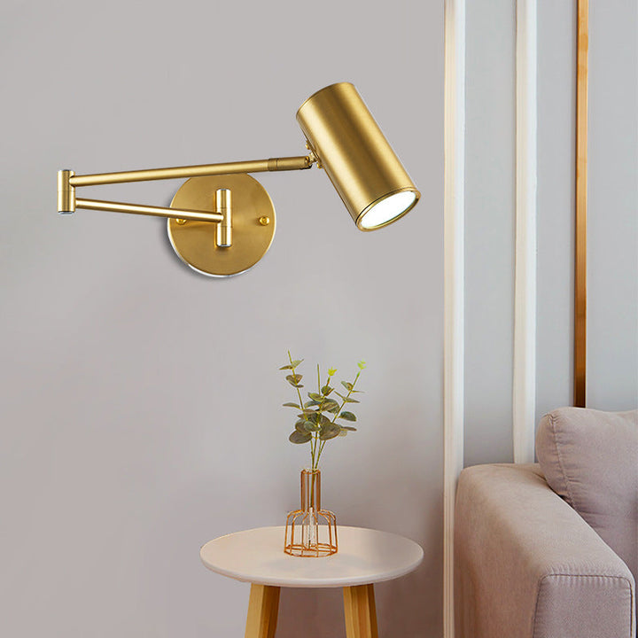 Lisslune | Cylinder Wall Light Minimalistic Metallic Single-Bulb Nightstand Adjustable Wall Lighting Fixture