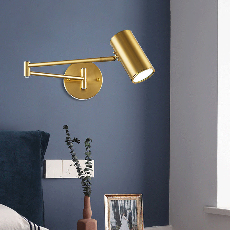Lisslune | Cylinder Wall Light Minimalistic Metallic Single-Bulb Nightstand Adjustable Wall Lighting Fixture